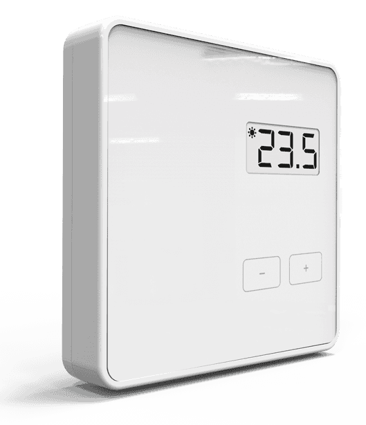 Witte Jawotherm kamerthermostaat met display dat 23,5 graden aangeeft