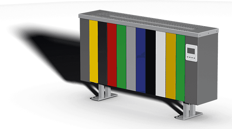 Jawotherm radiator op pootjes met lamellen in verschillende RAL kleuren